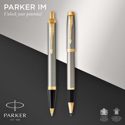 Stylo bille et roller Parker IM Brushed Metal GT Medium 2 pièces