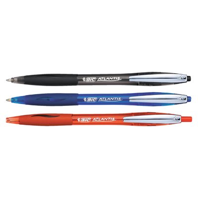 Balpen Bic Atlantis soft metalen clip clic medium blauw