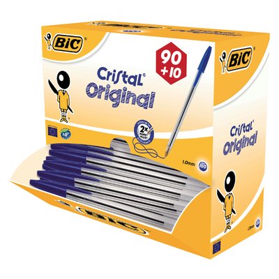 Balpen Bic Cristal medium blauw doos à 90+10 gratis