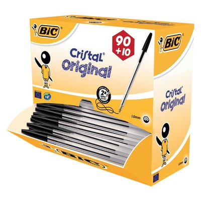 Balpen Bic Cristal medium zwart doos à 90+10 gratis