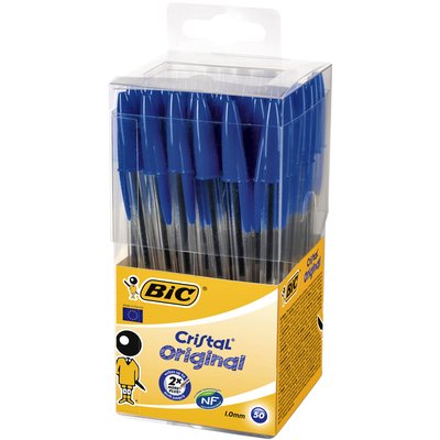 Stylo bille BIC Cristal Medium bleu boîte transparente