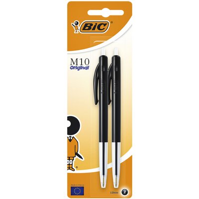 Stylo bille BIC M10 Medium noir blister 2 pièces