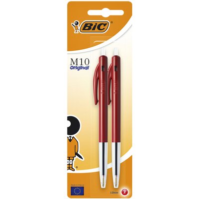 Balpen Bic M10 medium rood bister à 2 stuks