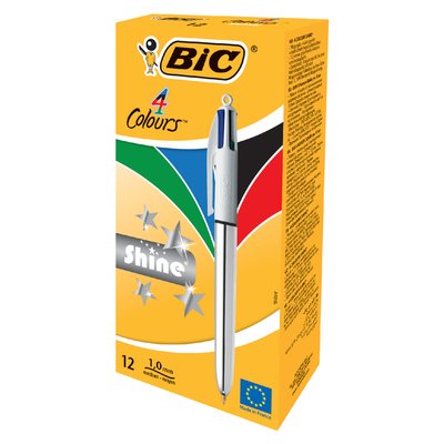 Balpen Bic 4kleuren shine medium zilver