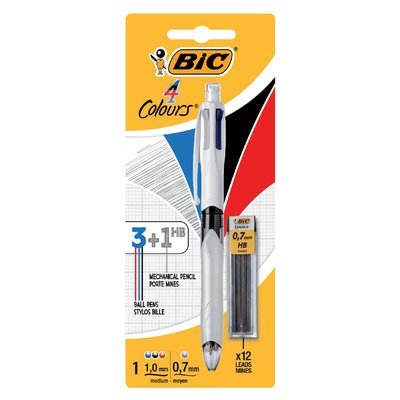 Balpen Bic 3kleuren met vulpotlood HB 0.7mm medium wit blister à 1st