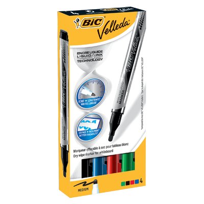 Marqueur tableau blanc BIC Velleda Liquid ogive Medium boîte 4 pièces