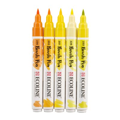 Brushpen Talens Ecoline set à 5 stuks geel