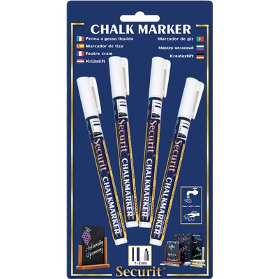 Feutre-craie Securit SMA-100 ogive 1-2mm blanc blister 4 pièces