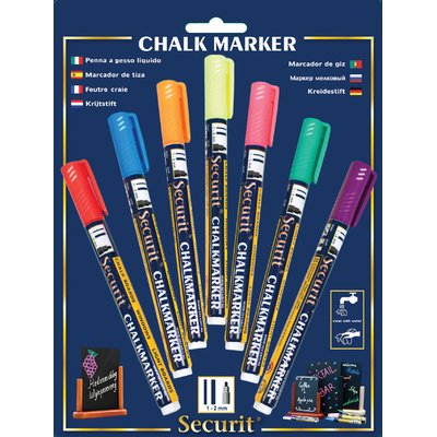 Krijtstift Securit SMA-100 rond ass 1-2mm blister à 7 stuks