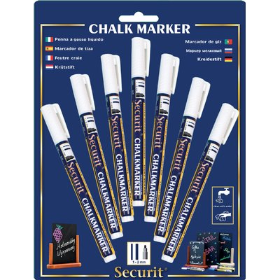Krijtstift Securit SMA-100 rond wit 1-2mm blister à 7 stuks