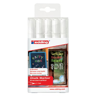 Krijtstift edding 4095 rond 2-3mm wit blister à 5 stuks