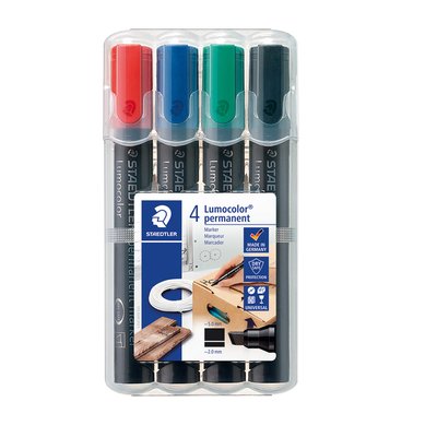 Viltstift Staedtler Lumocolor 350 permanent schuin assorti 4 stuks