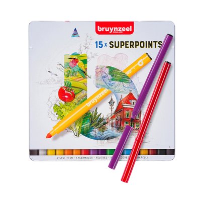 Feutre Bruynzeel Creatives Superpoints boîte 15 couleurs