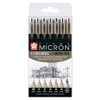 Fineliner Sakura Pigma Micron 6 largeurs de trait avec feutre pinceau noir