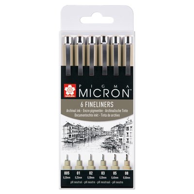 Fineliner Sakura Pigma Micron étui de 6 pièces Noir