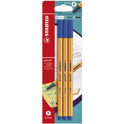 Fineliner STABILO Point 88 blister 3 pièces bleu