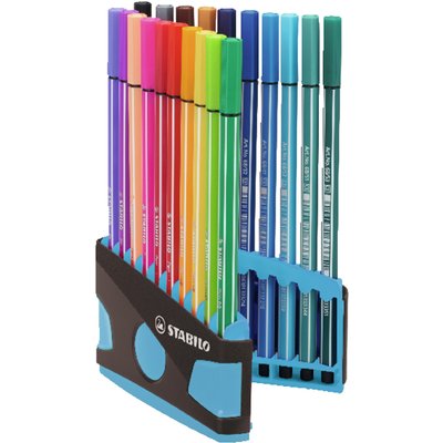 Feutre STABILO Pen 68 ColorParade anthracite/turquoise Medium assorti étui 20 pièces