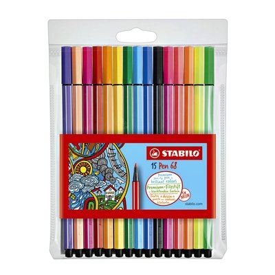 Feutre STABILO Pen 68/15 Medium étui 10+5 couleurs néon