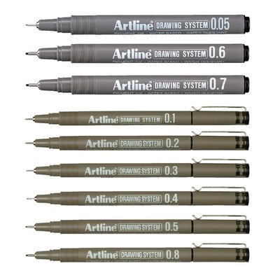 Fineliner Artline technisch etui met 0.1-0.3-0.5-0.7mm zwart