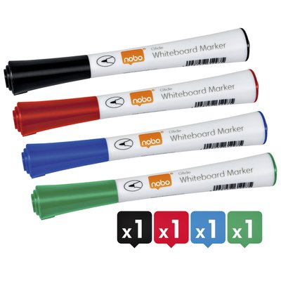 Whiteboardmarker Nobo Glide rond assorti 1mm 4st