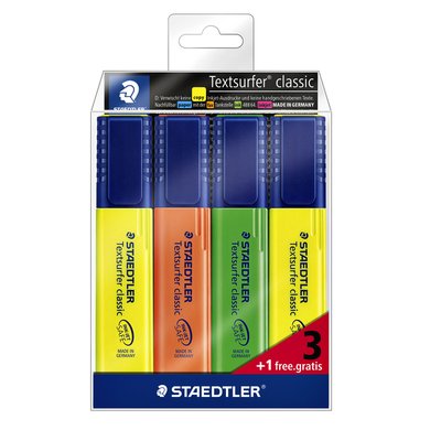 Markeerstift Staedtler 364 Textsurfer assorti 3 stuks + 1 geel gratis