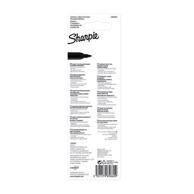 Feutre Sharpie ogive Fin noir blister 2 pièces