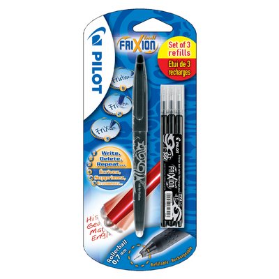 Roller PILOT FriXion Medium noir 1 pièce + 3 recharges
