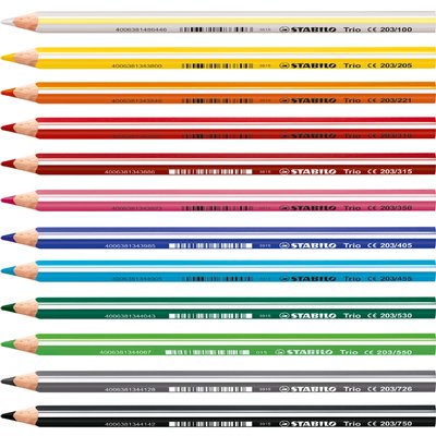 Crayon de couleur STABILO 203 Trio thick assorti étui carton 12 piècess