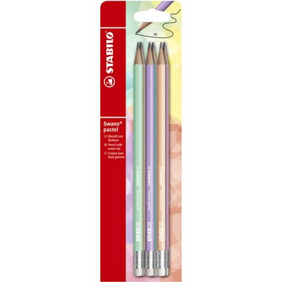 Crayon STABILO Swano graphite HB avec embout gomme pastel assorti étui 6 pièces