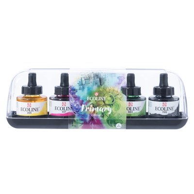 Inkt Talens Ecoline met pipet primary set à 5 ass