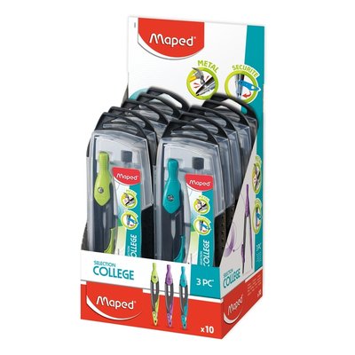 Compas Maped Métal 3 parties présentoir 10 pièces assorti
