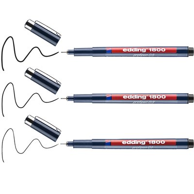 Fineliner edding 1800 noir assorti 0,25-0,35-0,5mm set 3 pièces