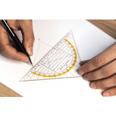Geodriehoek Aristo 1552 160mm transparant met gele rand