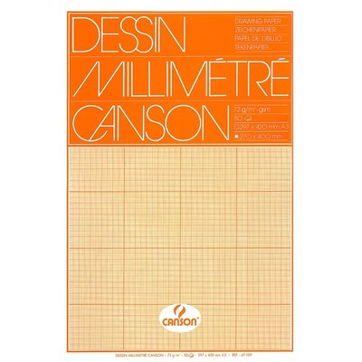 Millimeterpapier Canson bruingeel bedrukt 50vel 72gr A3 wit