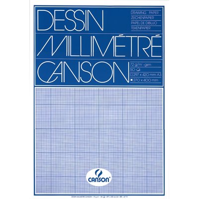 Millimeterpapier Canson lichtblauw bedrukt 50vel 72gr A3 wit