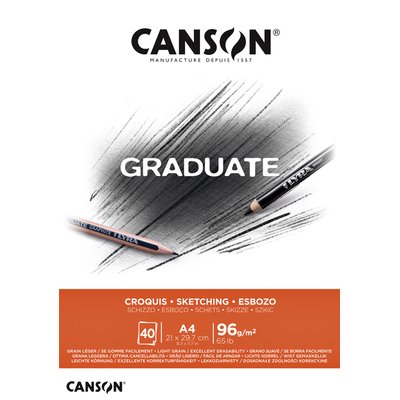 Schetspapier Canson Graduate Sketch 40vel 96gr A4 natuurlijk wit