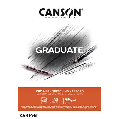 Schetspapier Canson Graduate Sketch 40vel 96gr A5 natuurlijk wit