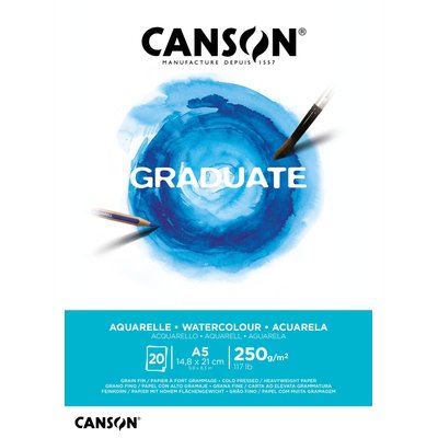 Aquarelpapier Canson Graduate Watercolour 20vel 250gr A5 natuurlijk wit