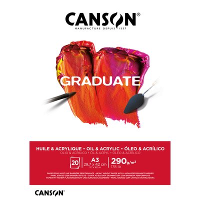 Schilderpapier Canson Graduate Oil & Acrylic 20vel 290gr A3 natuurlijk wit
