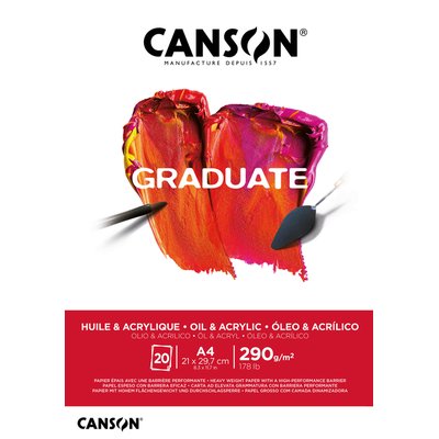 Schilderpapier Canson Graduate Oil & Acrylic 20vel 290gr A4 natuurlijk wit