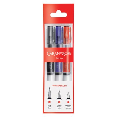 Penseel Caran d'Ache medium, breed , fibre tip set à 3st