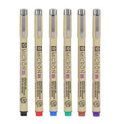 Fineliner Sakura Pigma Micron 05 basic set 6 kleuren