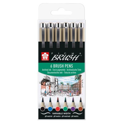 Brushpen Sakura Pigma Brush set à 6 stuks zwart