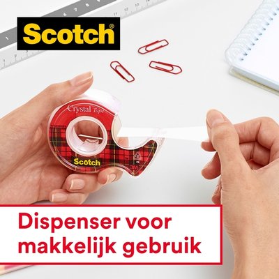 Ruban adhésif Scotch Crystal 600 25mx19mm transparent + dévidoir