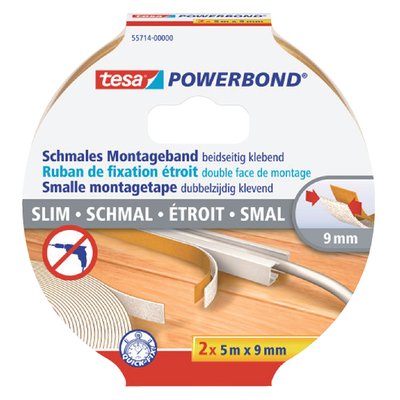 Ruban adhésif double-face tesa® Powerbond Small 5mx9mm blanc 2 rouleaux