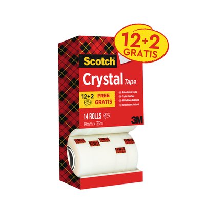 Plakband Scotch Crystal 600 19mmx33m transparant 12+2 gratis