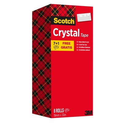 Plakband Scotch Crystal 600 19mmx33m transparant 7+1 gratis