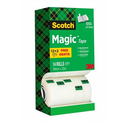Plakband Scotch Magic 810 19mmx33m onzichtbaar mat 12+2 gratis