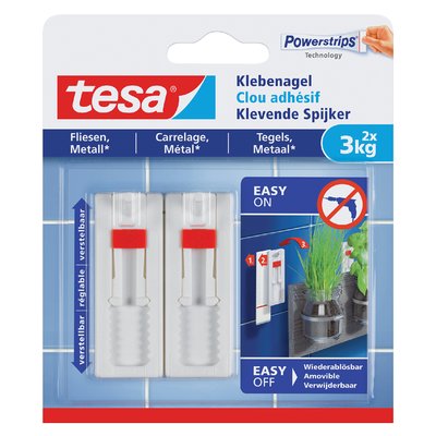 Klevende Spijker tesa® tegels & metaal 3kg verstelbaar wit 2 stuks