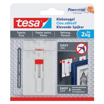Klevende spijker tesa® behang en pleisterwerk 2kg verstelbaar wit 2 stuks